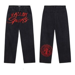 Vale Forever black symbol denim mens jeans wide leg oversized designer red NWT